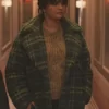 Selena Gomez Green Plaid Coat