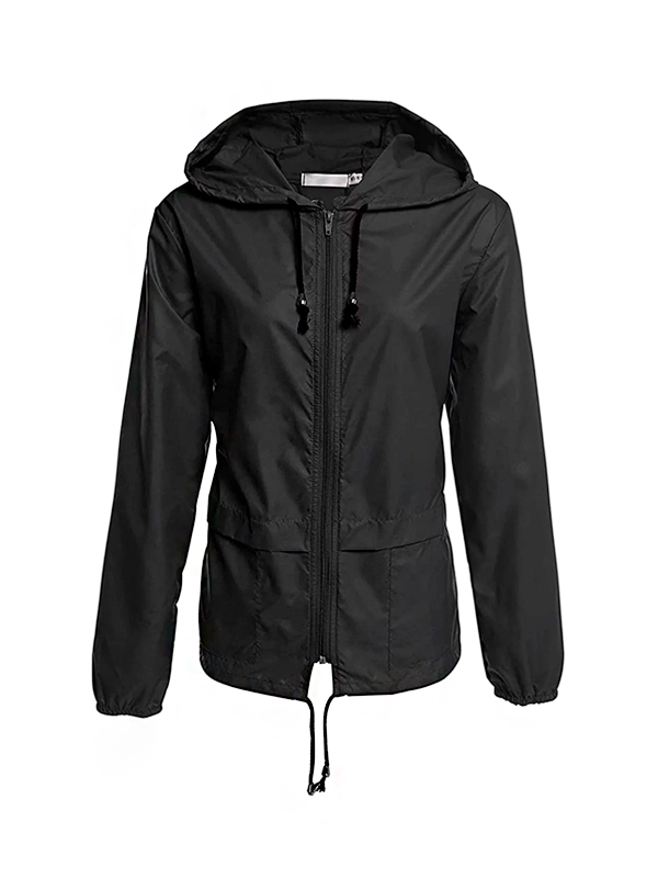 Womens Packable Rain Black Jacket