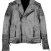 Men's Smoke Gray Quilted Biker Weathered Leather Jacket