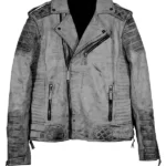 Men's Smoke Gray Quilted Biker Weathered Leather Jacket