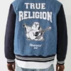 Mens True Religion Denim Varsity Bomber Jacket