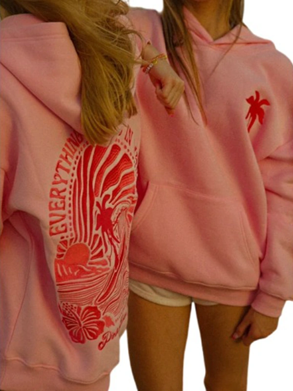 Oversized Pink Palm Puff Hoodie