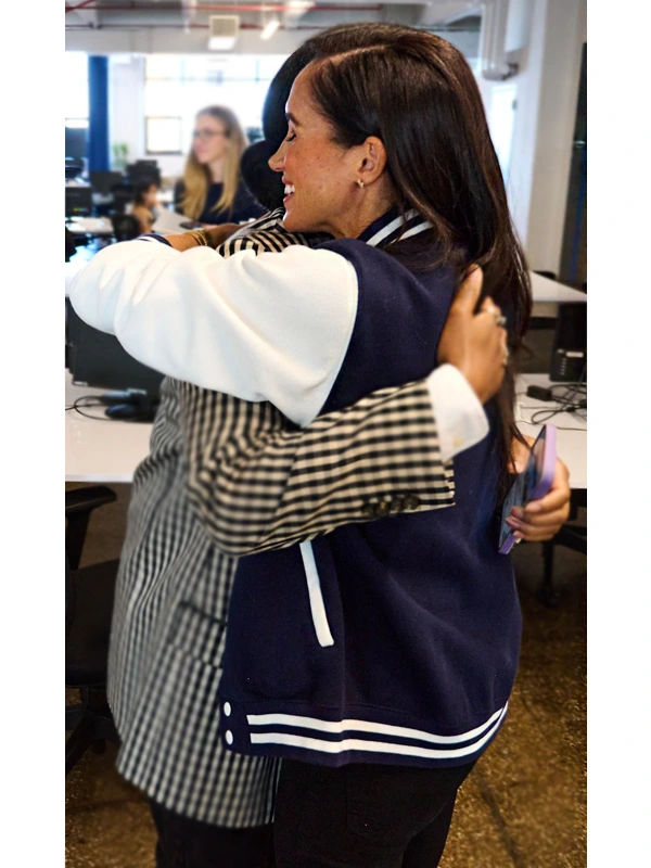 Robert Clack Meghan Markle Blue and White Letterman Jacket