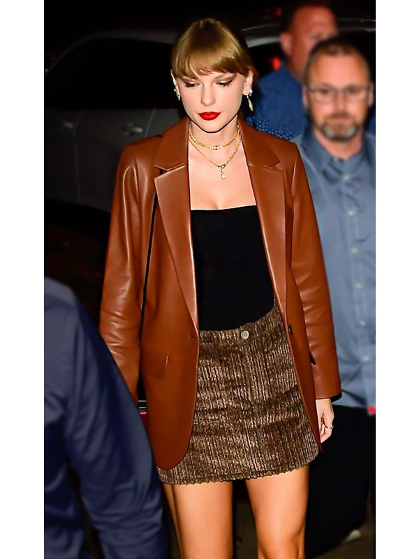 Taylor Swift Leather Brown Coat