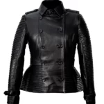 Women's Handmade Fashion Black Double Breasted Leather Jacket