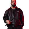 Drake Amici Violente Black Leather Bomber Jacket