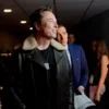 Elon Musk Black Leather Shearling Collar Jacket