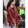 Madame Web Dakota Johnson Maroon Leather Coat