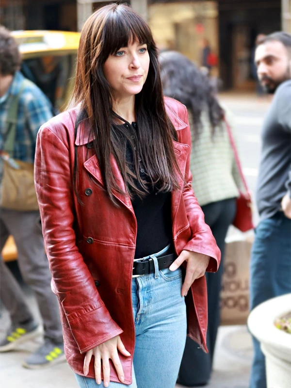 Dakota Johnson Madame Web Leather Coat | Red Jacket