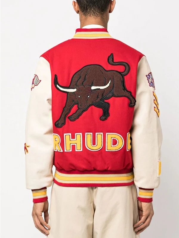 Rhude Red and White Varsity Jacket