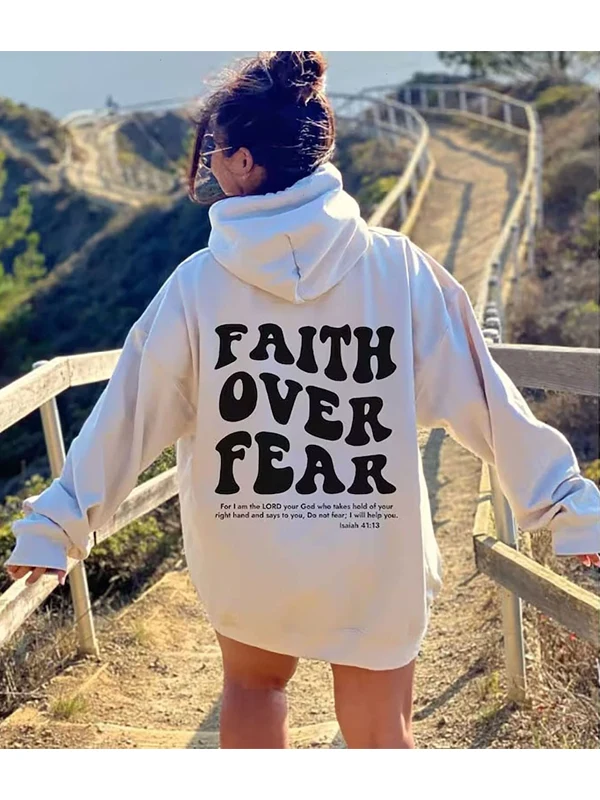 Faith Over Fear Beige Hoodie