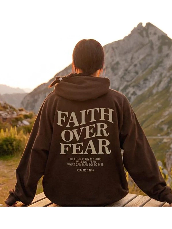 Faith Over Fear Brown Hoodie