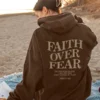 Faith Over Fear Brown Oversized Hoodie