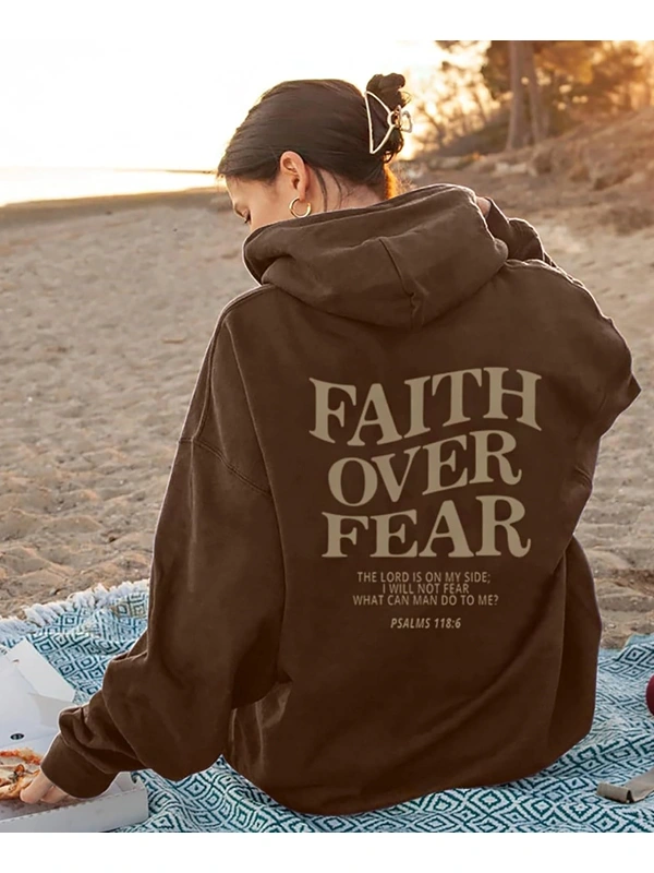 Faith Over Fear Brown Oversized Hoodie