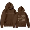 Faith Over Fear Brown Pullover Hoodie