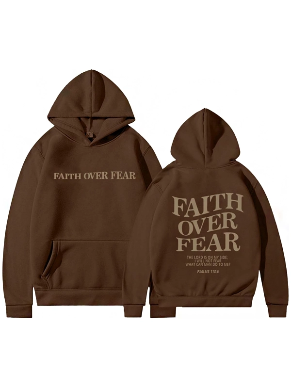 Faith Over Fear Brown Pullover Hoodie