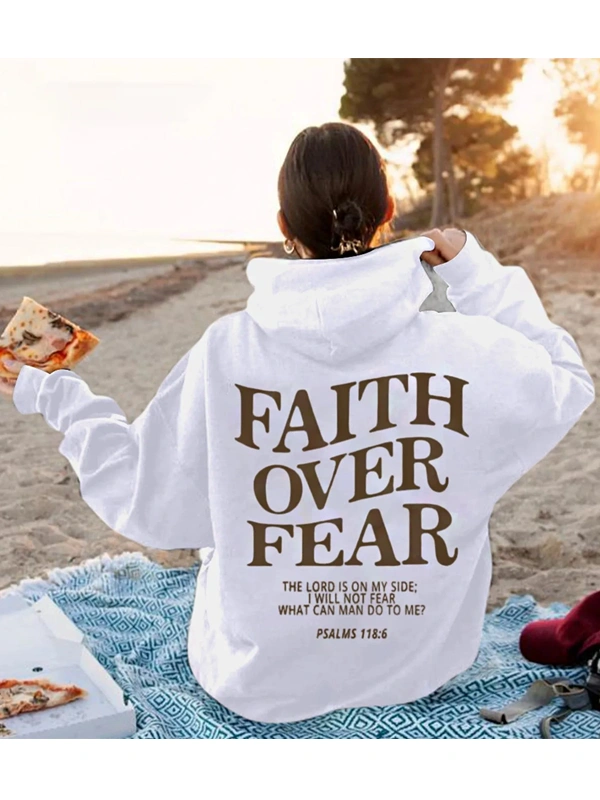 Faith Over Fear White Ovesized Hoodie