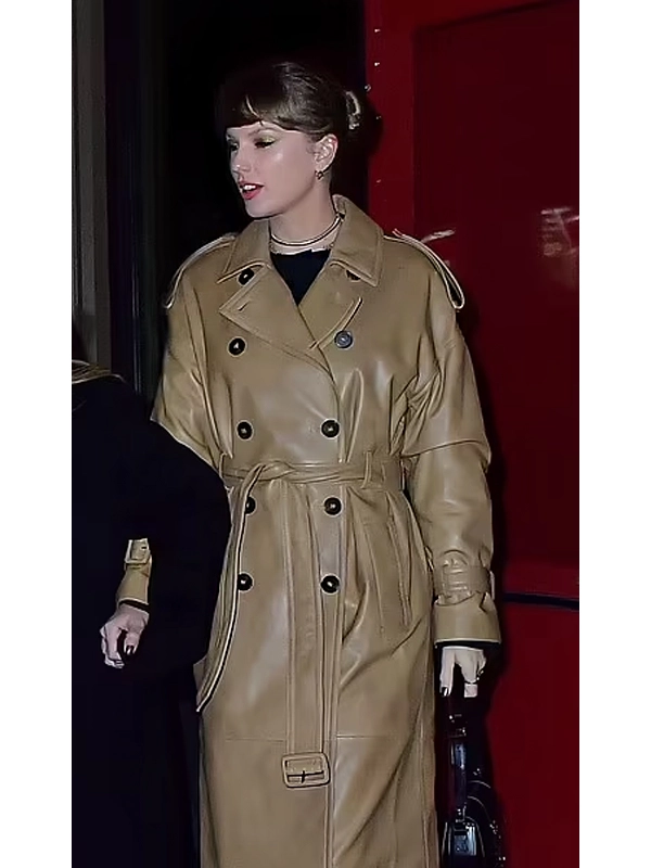 Musrtard Leather Coat Taylor Swift