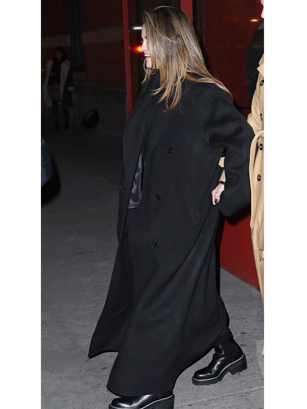 Selena Gomez Black Long Overcoat