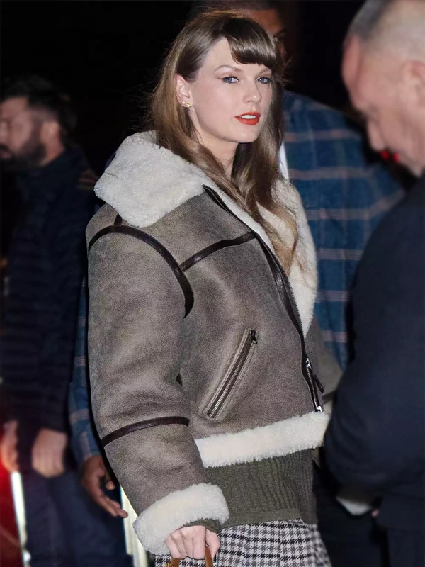 Taylor Swift Aviator Shearling Leather Jacket