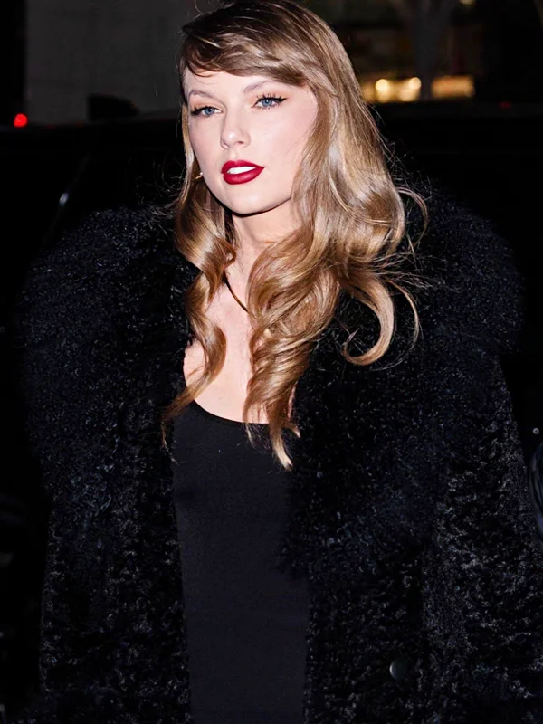 Taylor Swift Black Fur Coat