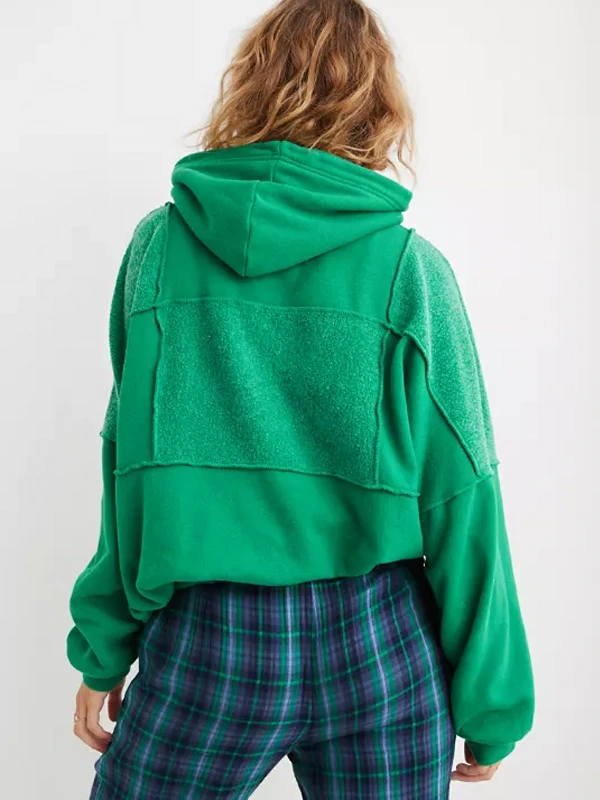 Aerie Sherpa Patchwork Green Oversized Hoodie