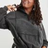 Aerie Sherpa Patchwork Grey Oversized Hoodie