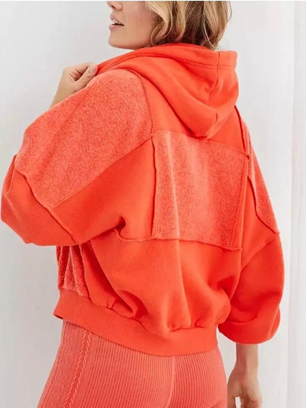 Aerie Sherpa Patchwork Orange Hoodie