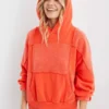 Aerie Sherpa Patchwork Orange Oversized Hoodie