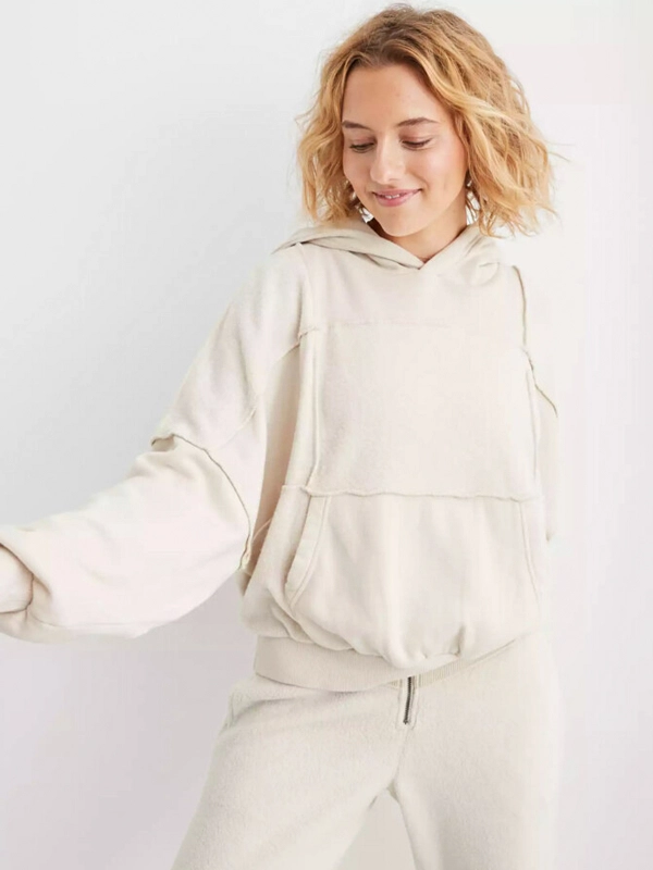 Aerie Sherpa Patchwork White Oversized Hoodie