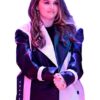 Selena Gomez Black and White Leather Trench Coat