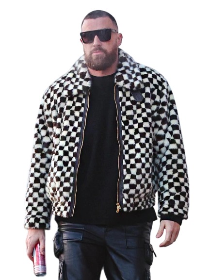 Travis Kelce Checkered Faux Fur Jacket