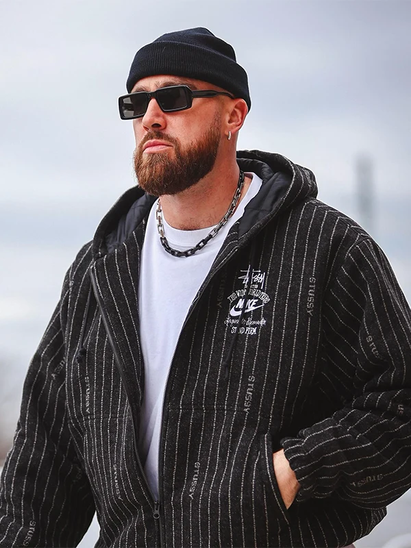 Travis Kelce Nike x Stussy Striped Black Jacket