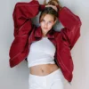 the room red leather oversized jacket