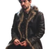 April X Ronny Black Leather Shearling Coat