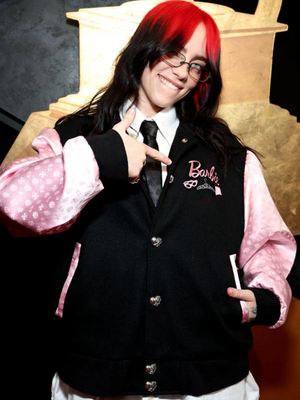 Billie Eilish Black and Pink Barbie Bomber Jacket