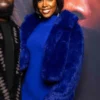 Kelly Rowland Blue Fur Jacket