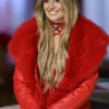 Lainey Wilson Red Leather Faux Fur Coat