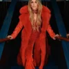 Lainey Wilson Shearling Red Leather Coat