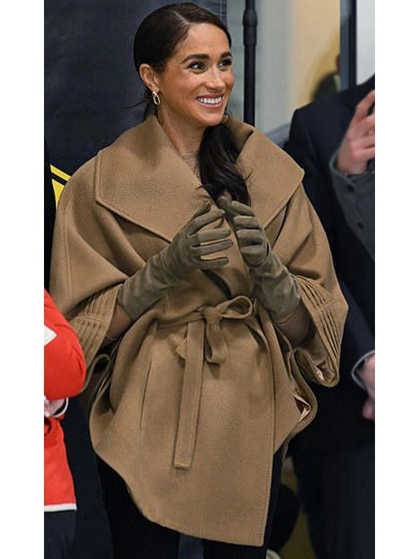 Meghan Markle Sentaler Camel Borwn Cape Coat