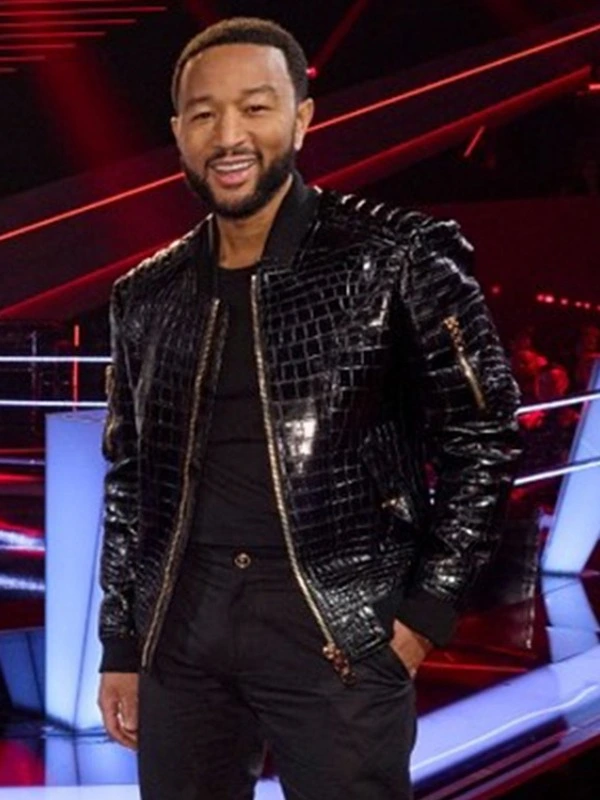 The Voice John Legend Black Leather Crocodile Jacket