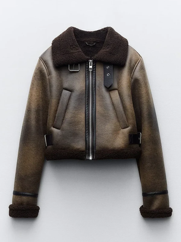 Tracker Sofia Pernas Brown Leather Shearling Jacket