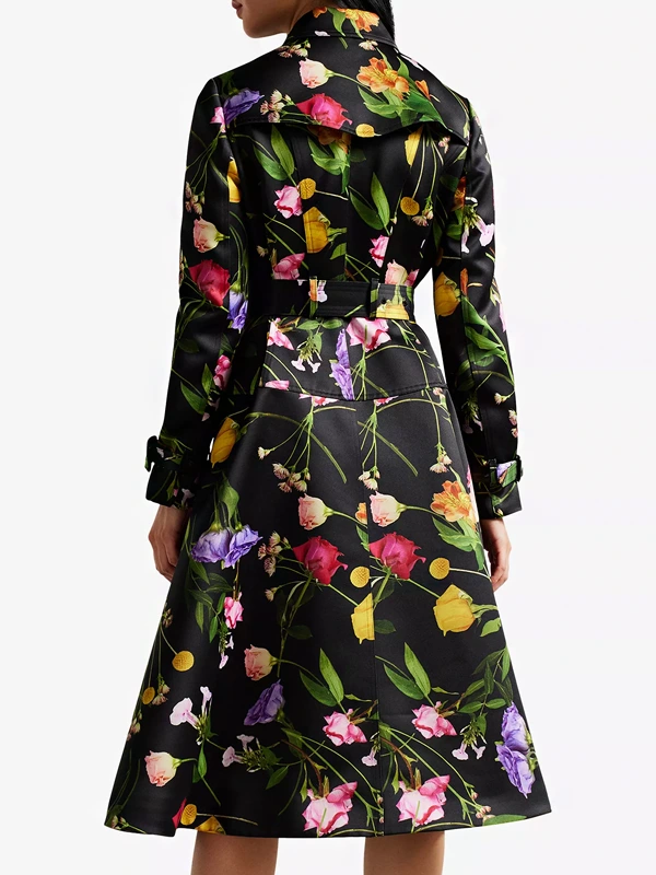 Carrie Preston Elsbeth Black Floral Trench Coat