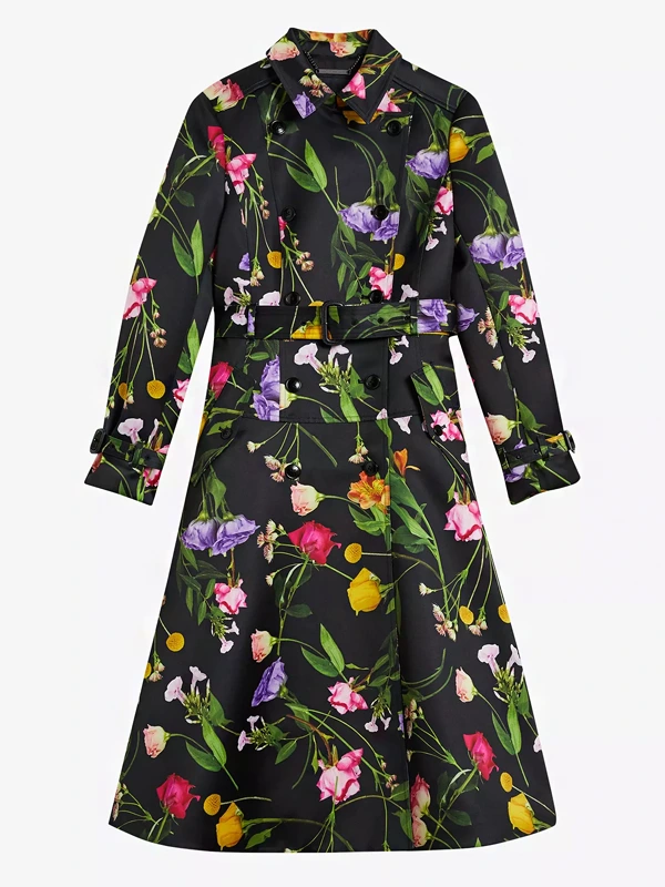 Elsbeth Carrie Preston Black Floral Trench Coat