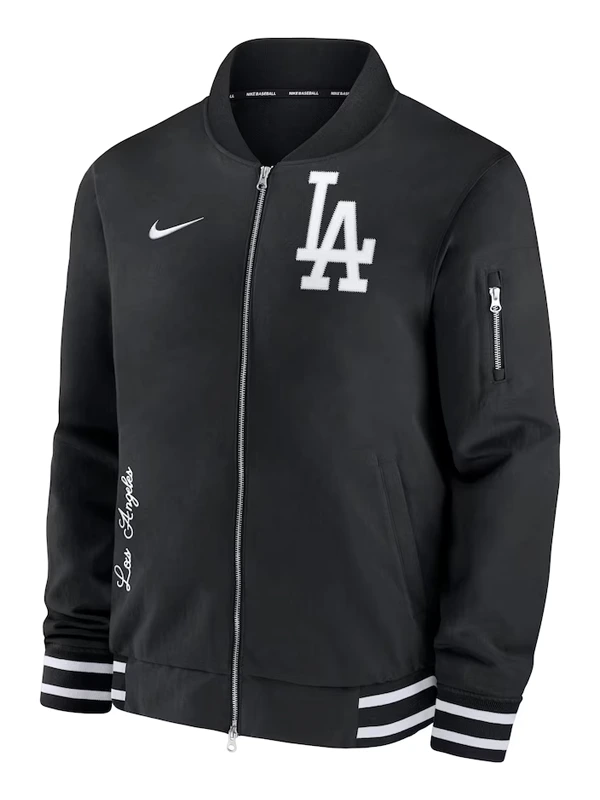 dodgers nike black bomber jacket