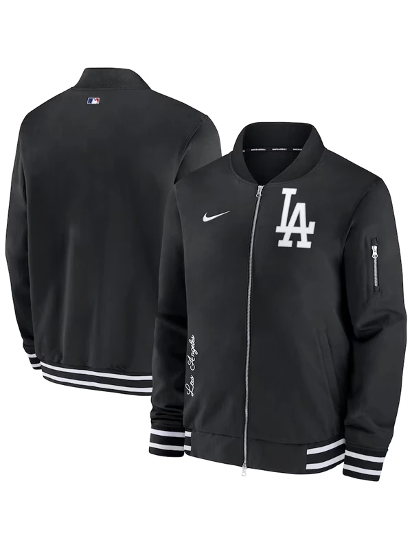 los angeles dodgers nike authentic collection full-zip bomber jacket - black