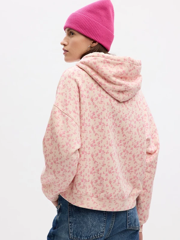 Gap Pink Floral Cropped Hoodie