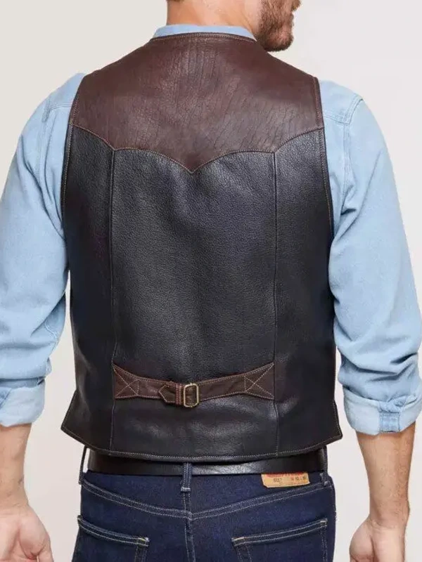 Mens Bison Black Leather Vest