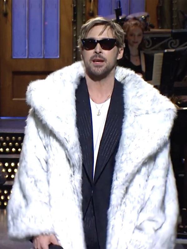 SNL Ryan Gosling White Faux Fur Coat