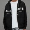 All Saints Underground Oversized Zip-Up Hoodie Black